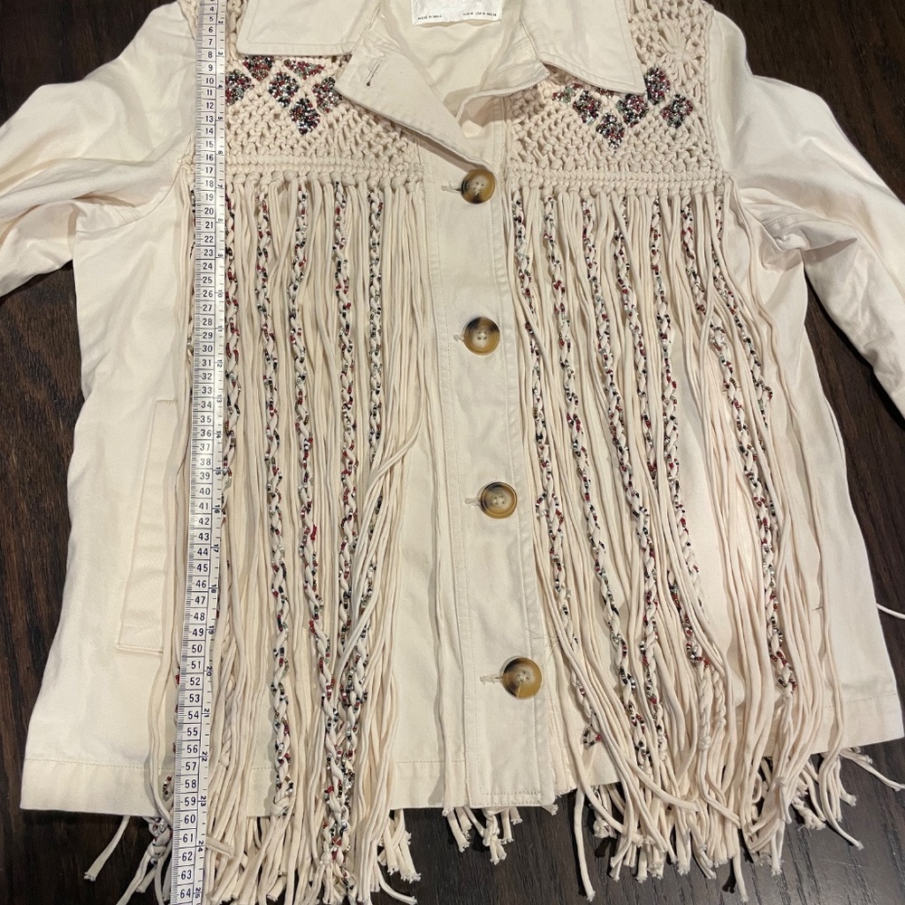 Zara Fringe Western Beaded Boho Button Front Festival Jacket Medium - Picture 15 of 16